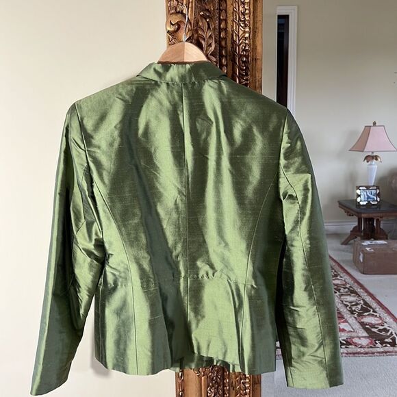 Talbots Womens 100% Silk Woven Shantung Jacket Size 8 Green Silk Coat - Picture 4 of 4